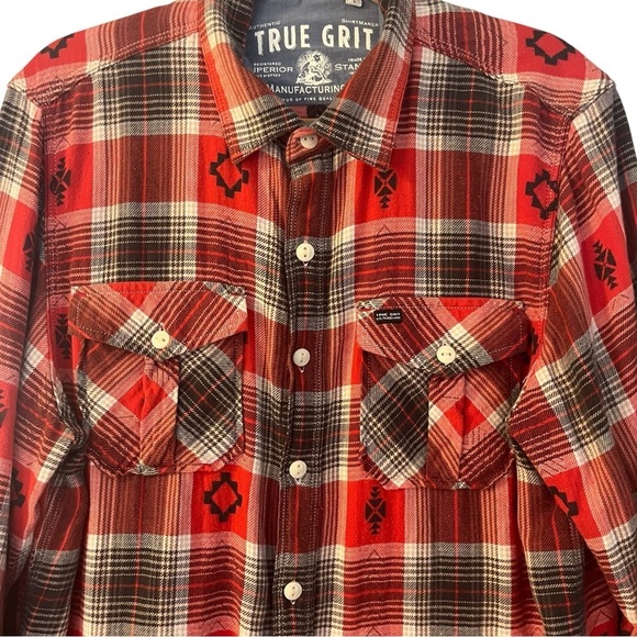 True Grit Red and Black Casual Button Down Shirt Red/Black Aztec Print Sz L - Picture 5 of 12
